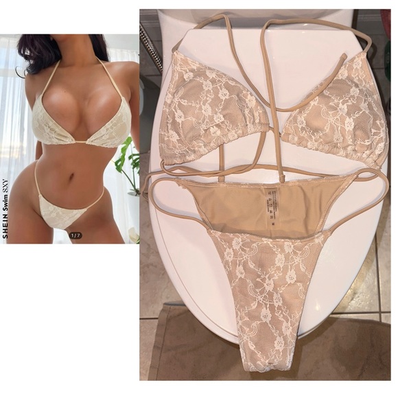 SHEIN Floral Lace Triangle Halter Bikini - Picture 1 of 7